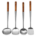 Long Handle Stainless Steel Wok Kitchen Slotted Turner Rice Spoon Ladle Cooking Tools Utensil Set – Convenient Carry Handles with Functional, Easy-Use Details