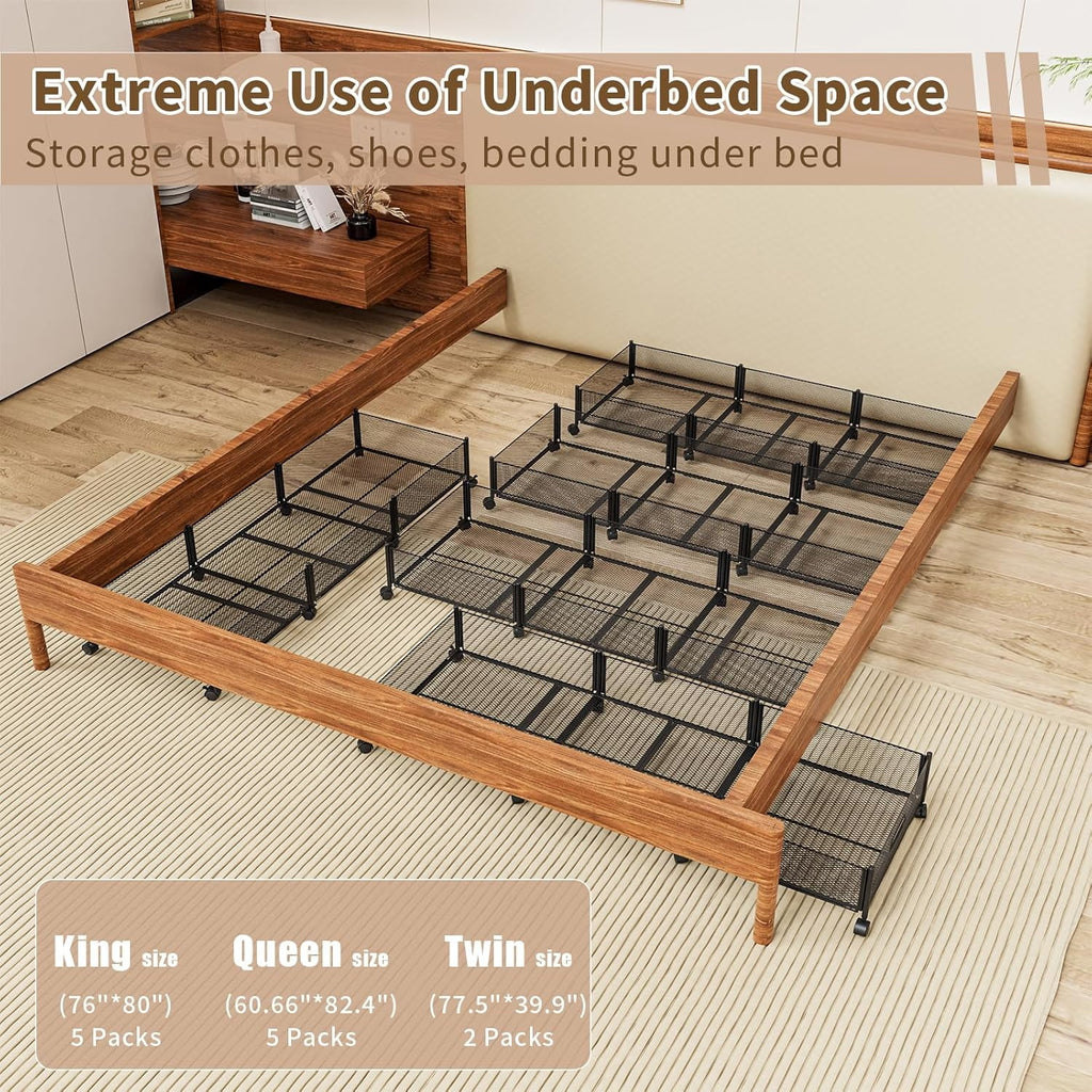 47.2'' Long Under Bed Storage on Wheels 57.6L Large Capacity Rolling Under the Bed Storage Containers Tool-Free Assembly Foldable Underbed Shoes Clothes Toy Drawers – Multiroom Organization Format with Functional, Easy-Use Details