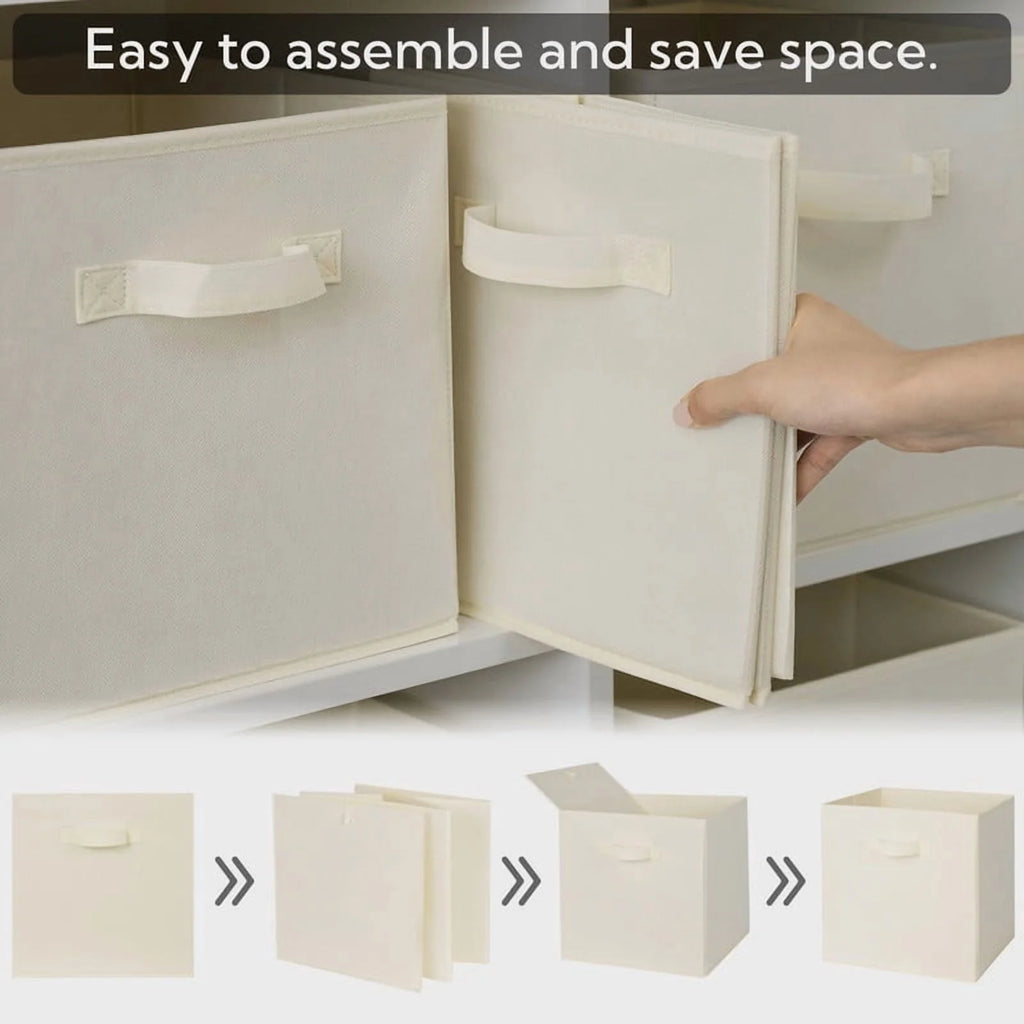 13 Inch Fabric Storage Cubes - Sturdy Collapsible Storage Bins & Handle，Storage Organizer for Organizing Beige Storage Baskets 6-Pack – Everyday Household Format with Functional, Easy-Use Details