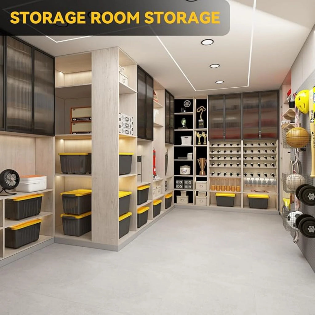72Quart Plastic Storage Bin Stackable and Nestable Storage Boxes with White Lids and Secure Latching Buckles Large Storage Container (Black/Yellow 72Quart-6Pack) – Stackable Organization with Functional, Easy-Use Details
