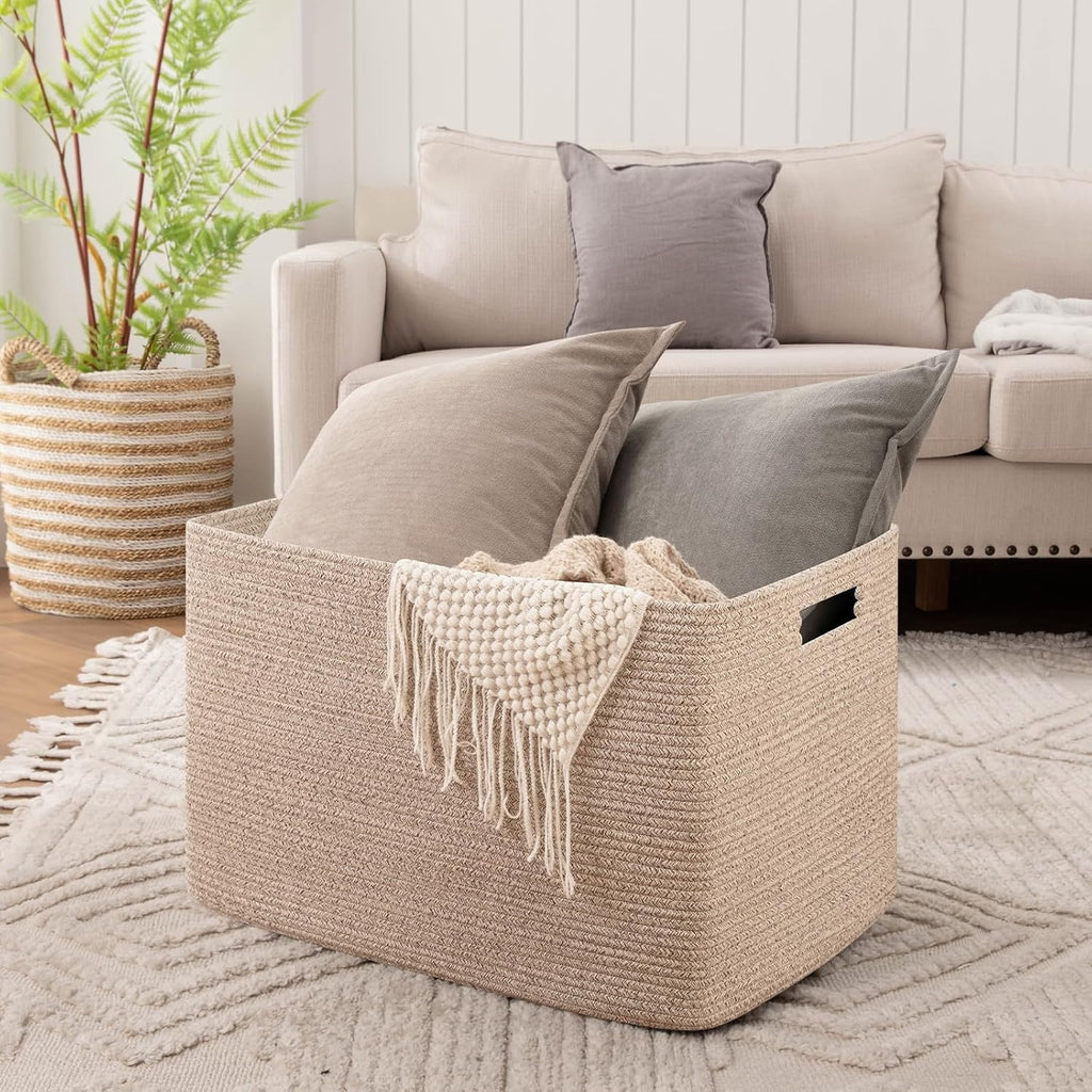 118L XXXLarge Cotton Rope Storage Basket Oversized Blanket Basket Used for Organizing Dirty Clothes in Living Room Bedroom Nursery Dog Toy Storage Bins 25" x 17" x 16",Grey – Practical Home Organization with Functional, Easy-Use Details