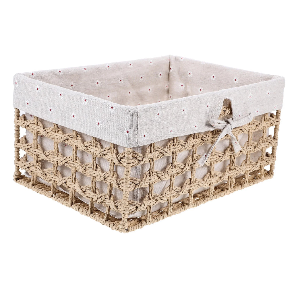 Rustic Storage Bins Grass Basket Cube Boxes with Lids Fabric Toy Sundries – Multiroom Organization Format with Functional, Easy-Use Details