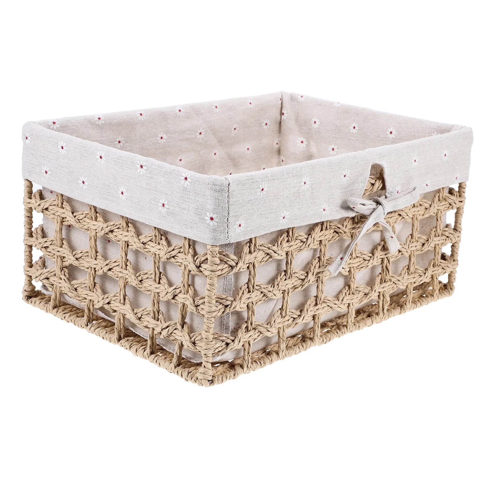 Rustic Storage Bins Grass Basket Cube Boxes with Lids Fabric Toy Sundries – Multiroom Organization Format with Functional, Easy-Use Details