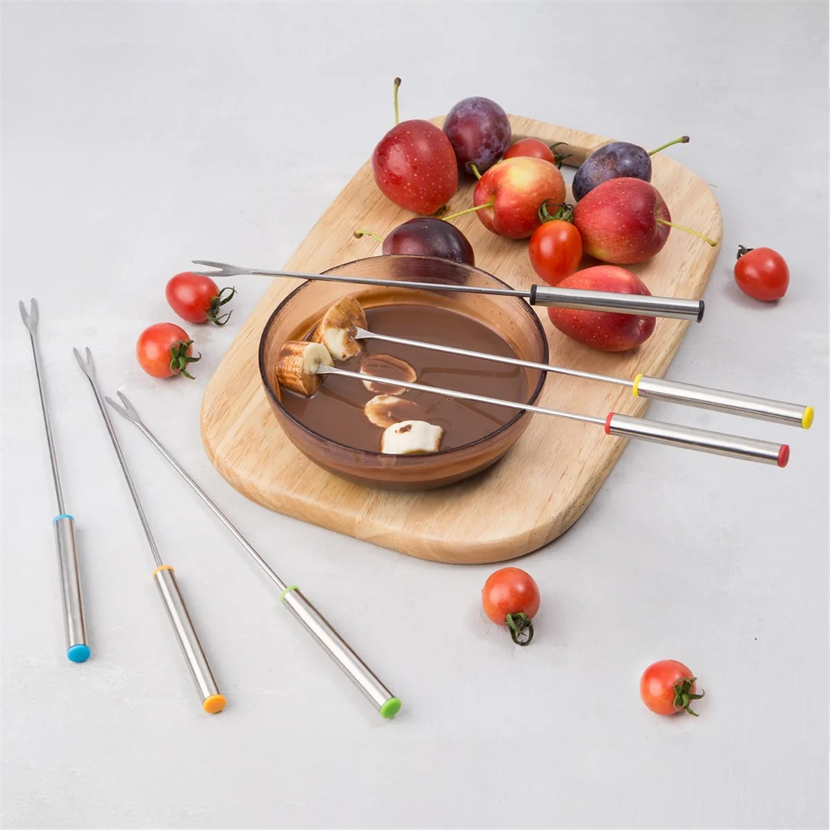 12PCS 9.5 Inch Color-Coded Stainless Steel Fondue Forks Cheese Fork Fruit with Heat-Blocking – Durable Stainless Steel Construction with Functional, Easy-Use Details