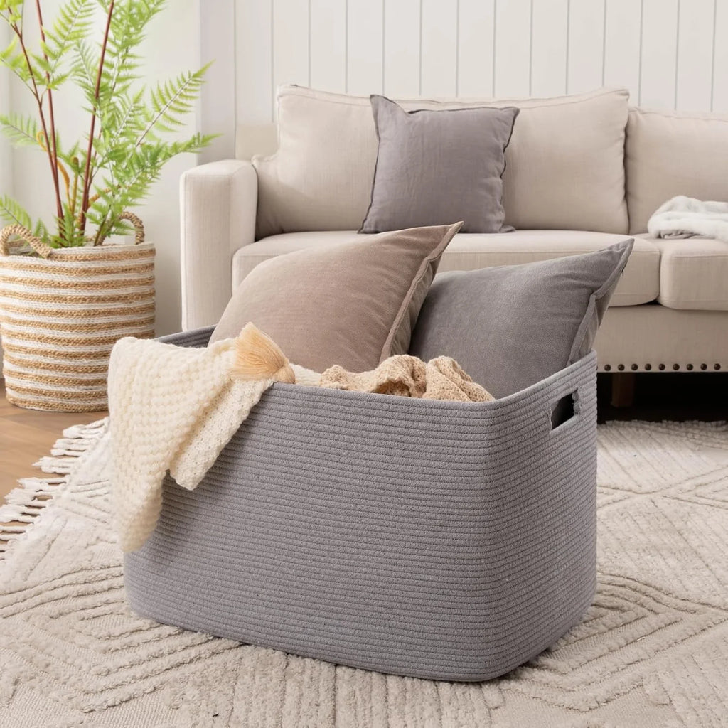 118L XXXLarge Cotton Rope Storage Basket Oversized Blanket Basket Used for Organizing Dirty Clothes in Living Room Bedroom Nursery Dog Toy Storage Bins 25" x 17" x 16",Grey – Practical Home Organization with Functional, Easy-Use Details