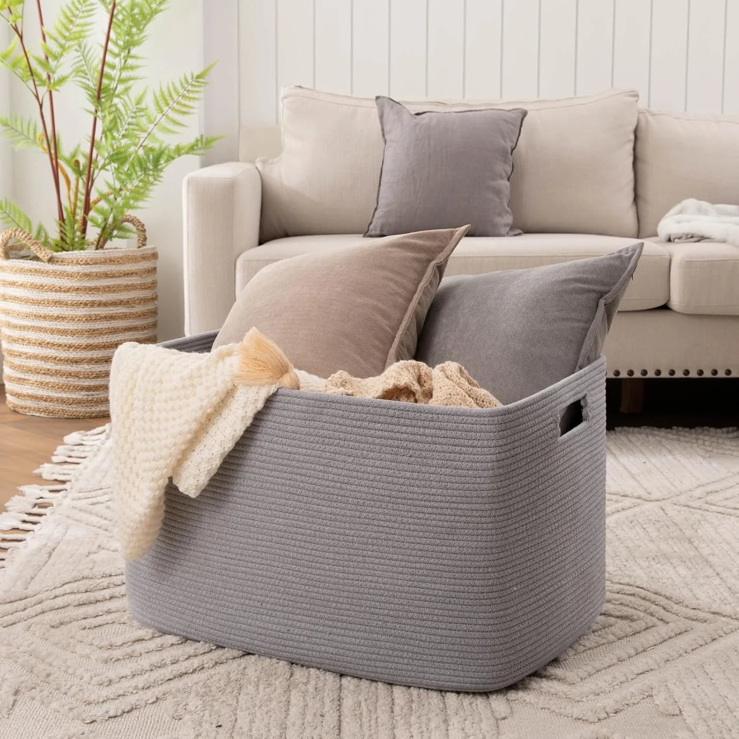 118L XXXLarge Cotton Rope Storage Basket Oversized Blanket Basket Used for Organizing Dirty Clothes in Living Room Bedroom Nursery Dog Toy Storage Bins 25" x 17" x 16",Grey – Practical Home Organization with Functional, Easy-Use Details