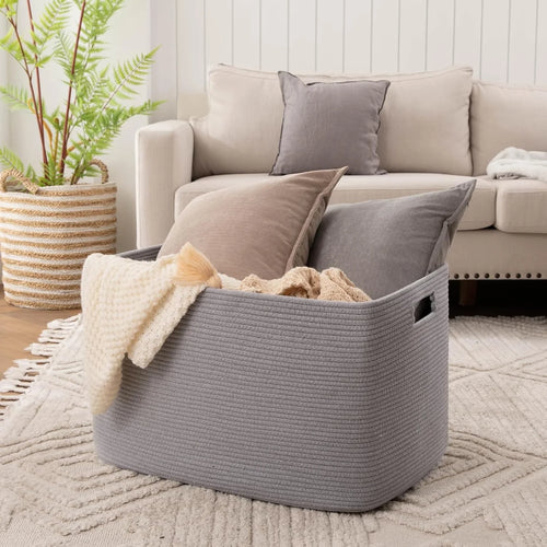 118L XXXLarge Cotton Rope Storage Basket Oversized Blanket Basket Used for Organizing Dirty Clothes in Living Room Bedroom Nursery Dog Toy Storage Bins 25" x 17" x 16",Grey – Practical Home Organization with Functional, Easy-Use Details