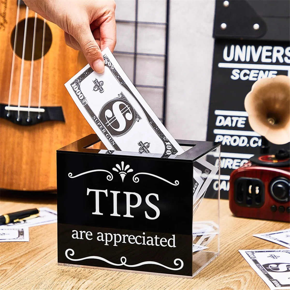 Tip Jars for Money Acrylic Cash Box Donation Bucket 6x4x5 Inch Storage Container Suggestion Raffle – Practical Home Organization with Functional, Easy-Use Details