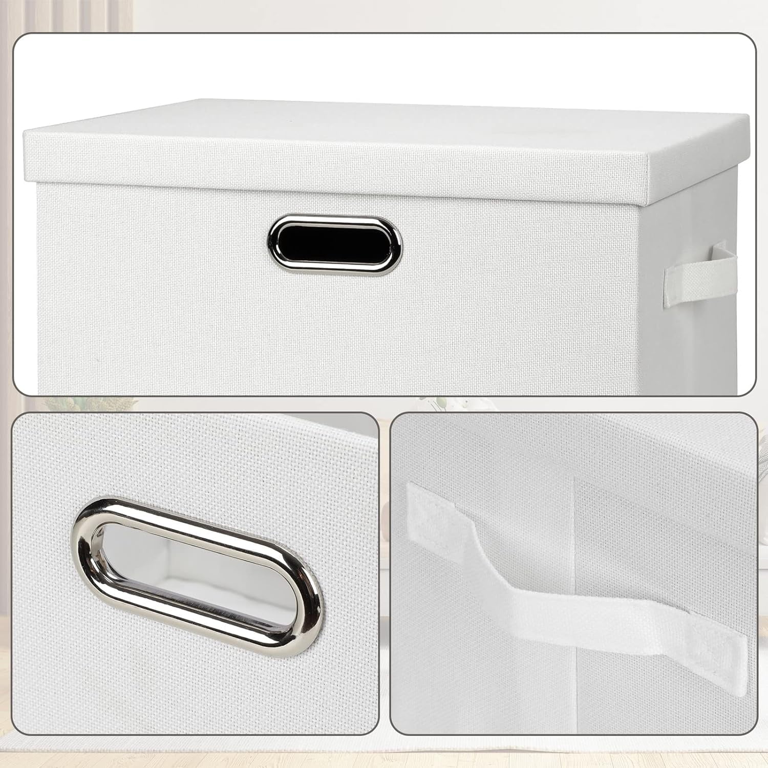 Large 17" 36 Quart Collapsible Stackable Storage Bins with Lids 3 Packs White Linen Fabric Closet Boxes with Lids Storage Cube Baskets Container Organizers for Bedroom Office(17 x12 x11) – Multiroom Organization Format with Functional, Easy-Use Details