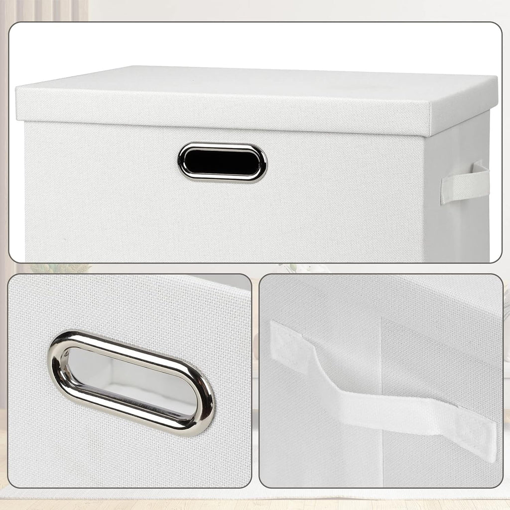 Large 17" 36 Quart Collapsible Stackable Storage Bins with Lids 3 Packs White Linen Fabric Closet Boxes with Lids Storage Cube Baskets Container Organizers for Bedroom Office(17 x12 x11) – Everyday Household Format with Functional, Easy-Use Details