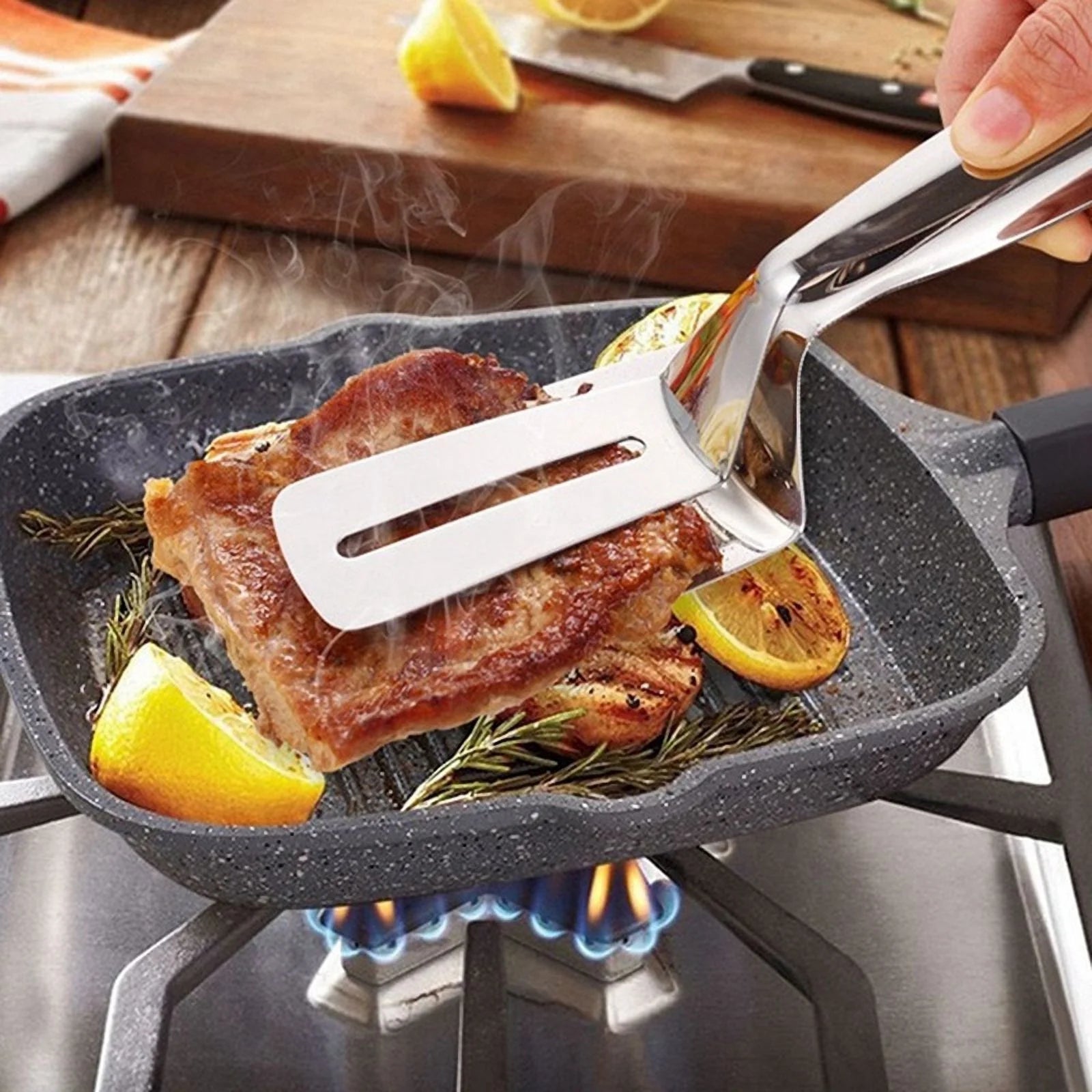Stainless Steel Double-Sided Shovel Clip Stainless Steel Spatula Kitchen Tongs,Grill Clamp Flipping Spat – Durable Stainless Steel Construction with Functional, Easy-Use Details
