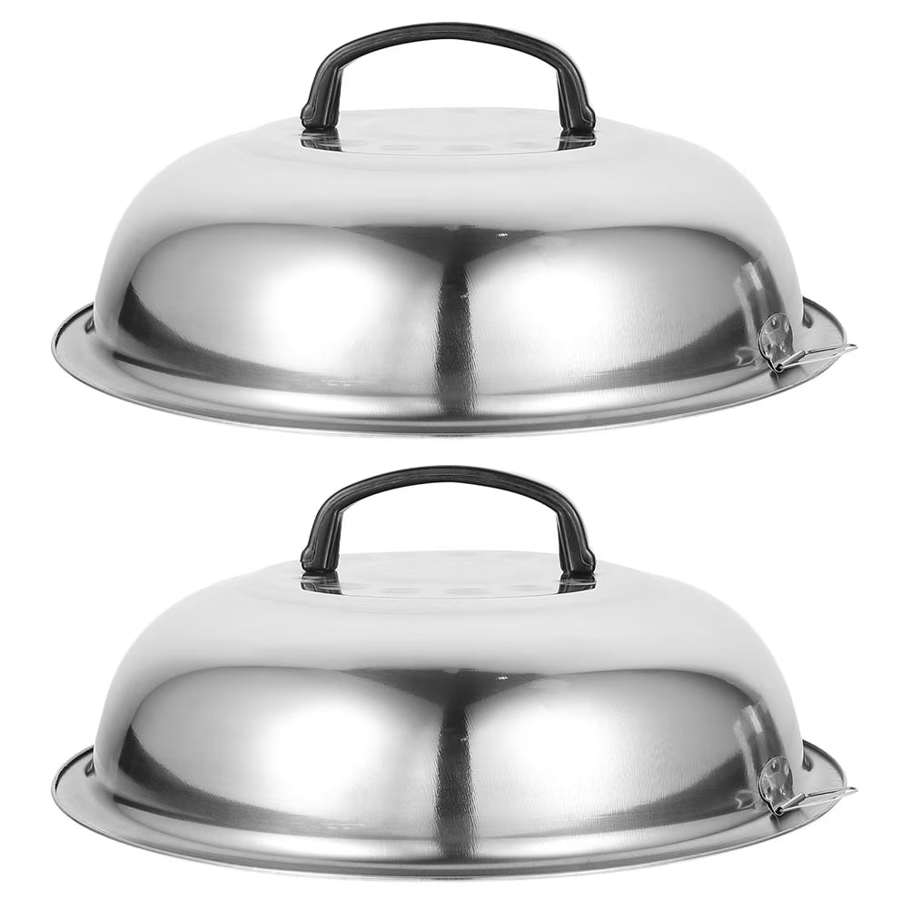 unbranded 2Pcs Stainless Steel Pot Covers 28.5cm Pot Lids Kitchen Accessories (Silver) – Durable Stainless Steel Construction with Functional, Easy-Use Details