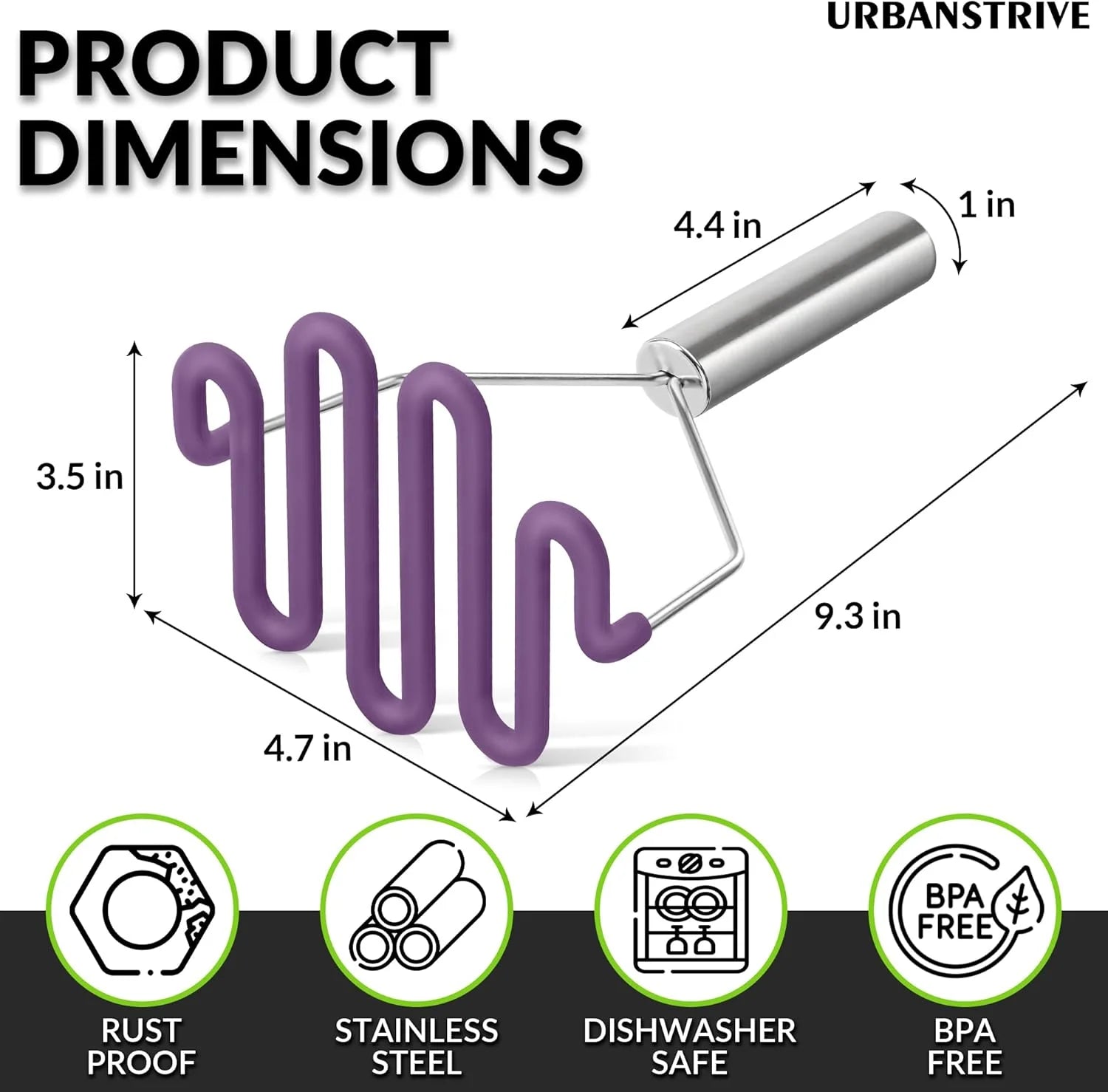 Scratch-resistant silicone potato mash maker kitchen tool stainless steel outer layer wrapped with durable silicone. – Durable Stainless Steel Construction with Functional, Easy-Use Details