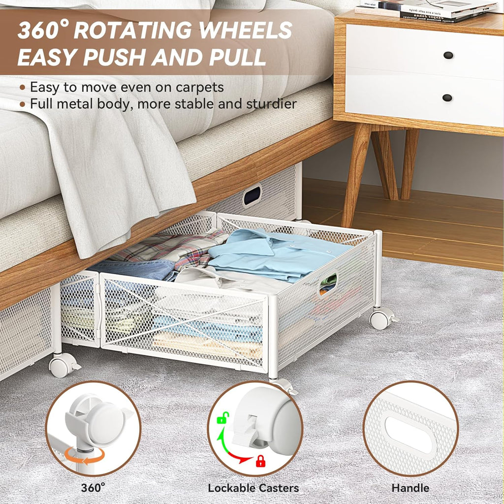 Under Bed Storage Containers with Wheels Under Bed Shoe Storage Organizer Drawer Tool-free Assembly Metal Storage Containers for Bedroom Clothes Shoes Blankets -2PCK – Multiroom Organization Format with Functional, Easy-Use Details