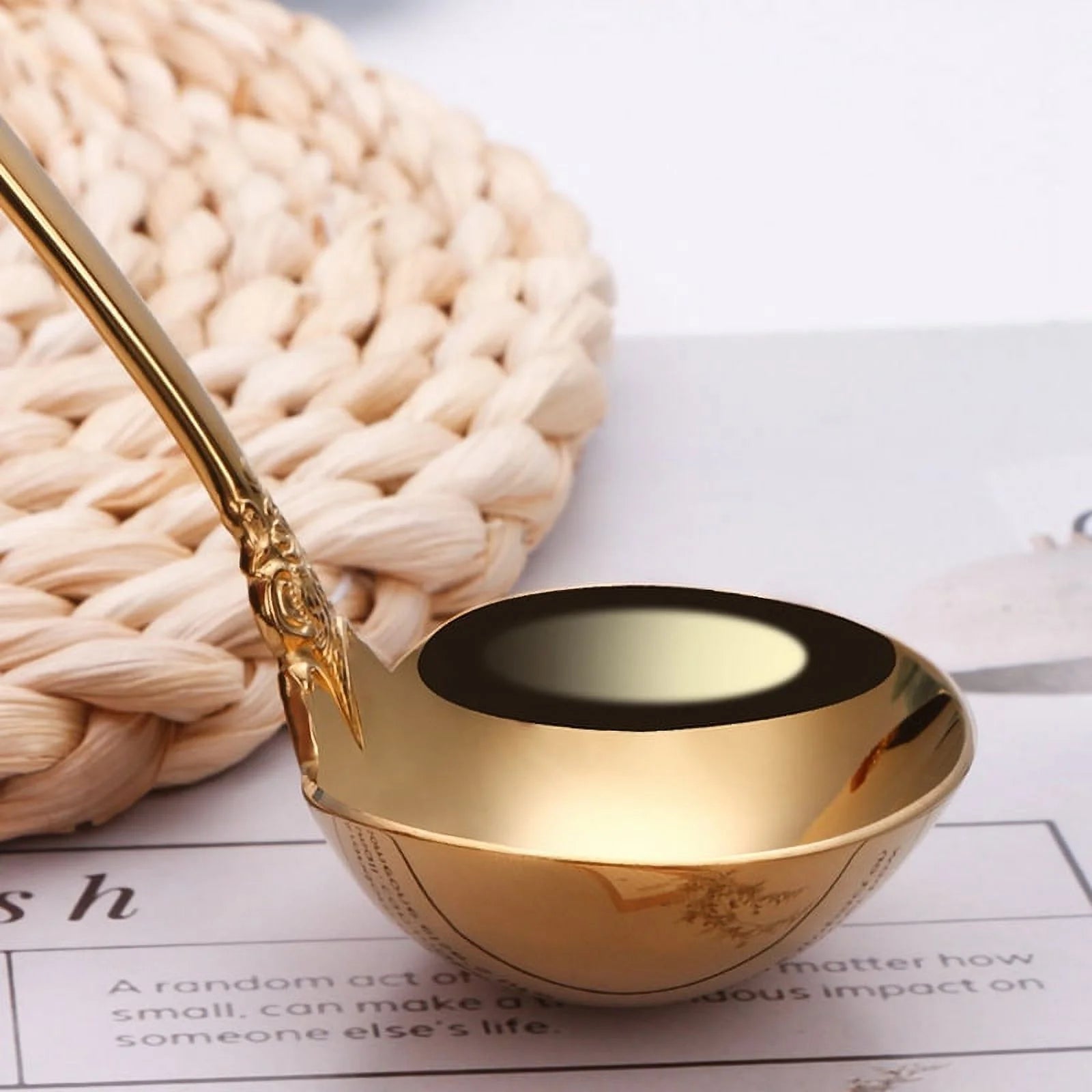 304 Stainless Steel Soup Ladle Cooking Tool Kitchen Gold Plated Spoon – Durable Stainless Steel Construction with Functional, Easy-Use Details