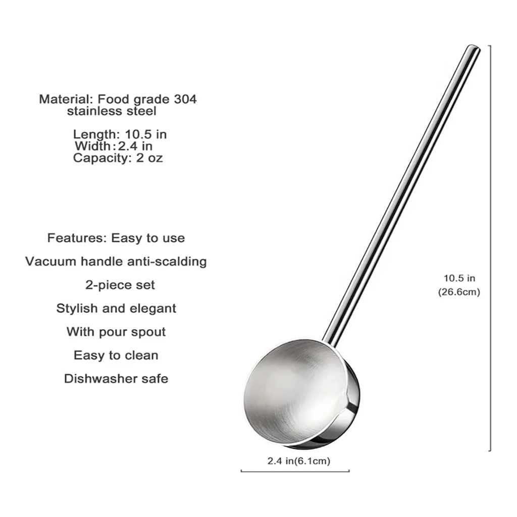 Small Soup Ladle Stainless Steel Metal Deep Spoon with Pour Spout 2 Oz Long Handle Gravy Ladles Heat- 10.5 Inch – Convenient Carry Handles with Functional, Easy-Use Details