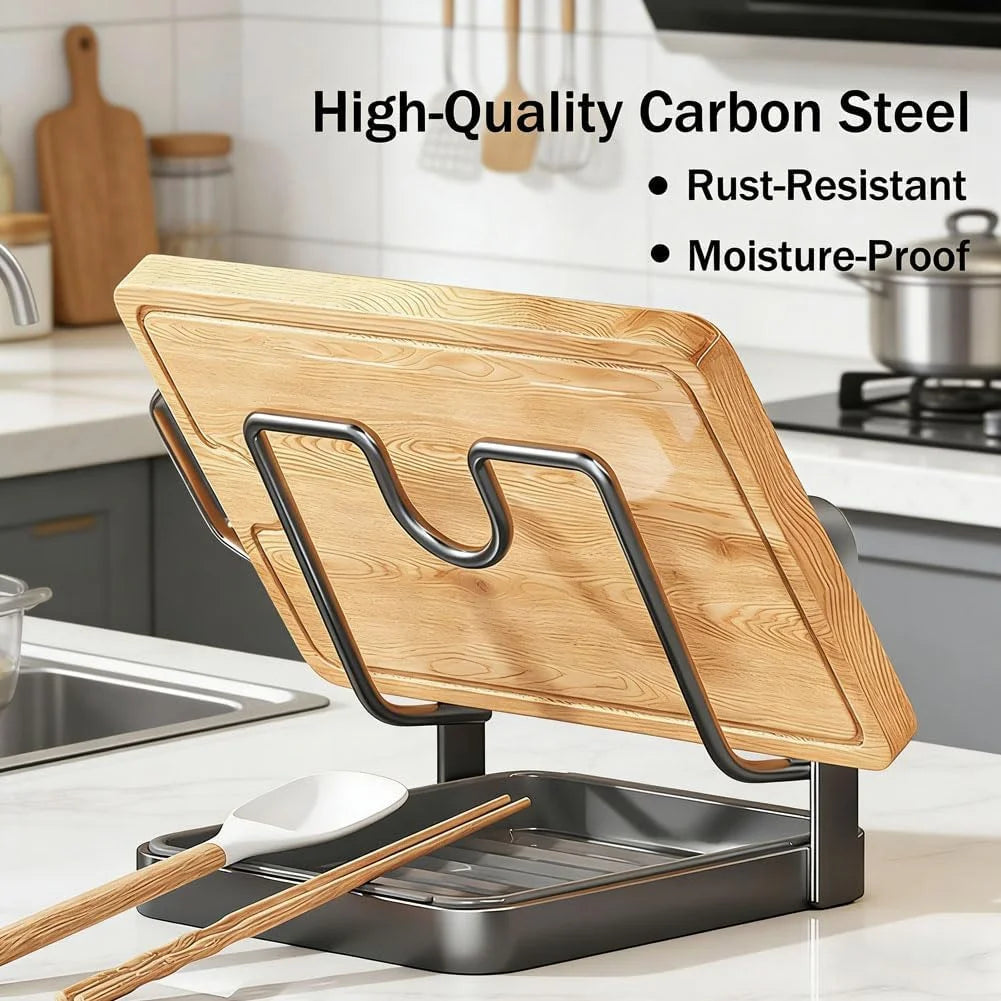 Kitchen Pot Lid Storage Rack Stainless Steel Pot Lid Holder While Cooking & Spoon Rest Multifunctional Pot Lid Organizer with Removable Drip Tray for Countertop Space-Saving Lid Rack – Durable Stainless Steel Construction with Functional, Easy-Use Details