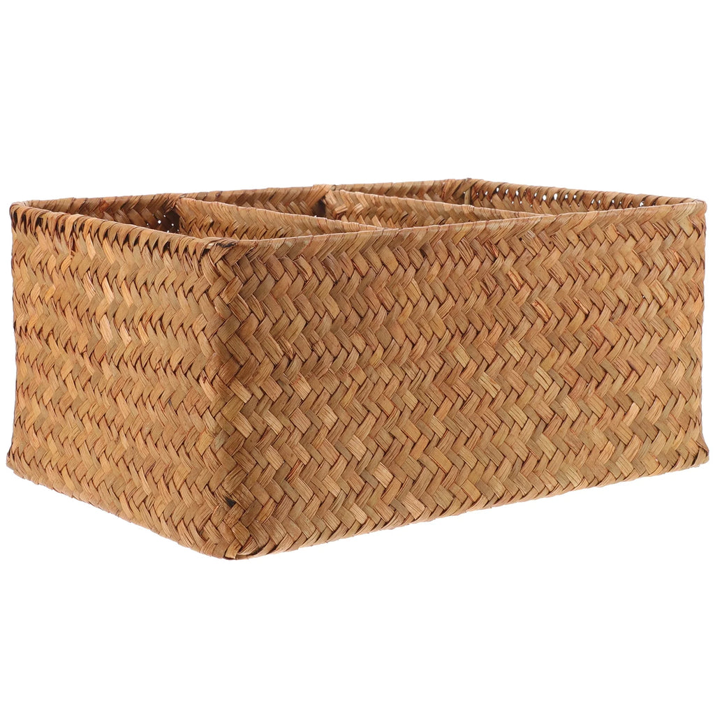 Straw Desktop Storage Box Pantry Basket Bins Hamper for Shelves with Lid Chocolate – Secure Lid Design with Functional, Easy-Use Details
