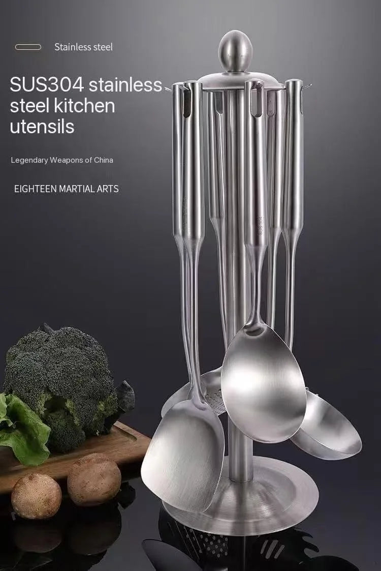 Well-crafted 7-Piece Gold Kitchen Utensil Set with Stand Stainless Steel Cooking Tools- Dishwasher Suitable Ladle Spoon Spatula Pasta Fork Luxury Brass Kitchen Accessories for Home – Durable Stainless Steel Construction with Functional, Easy-Use Details
