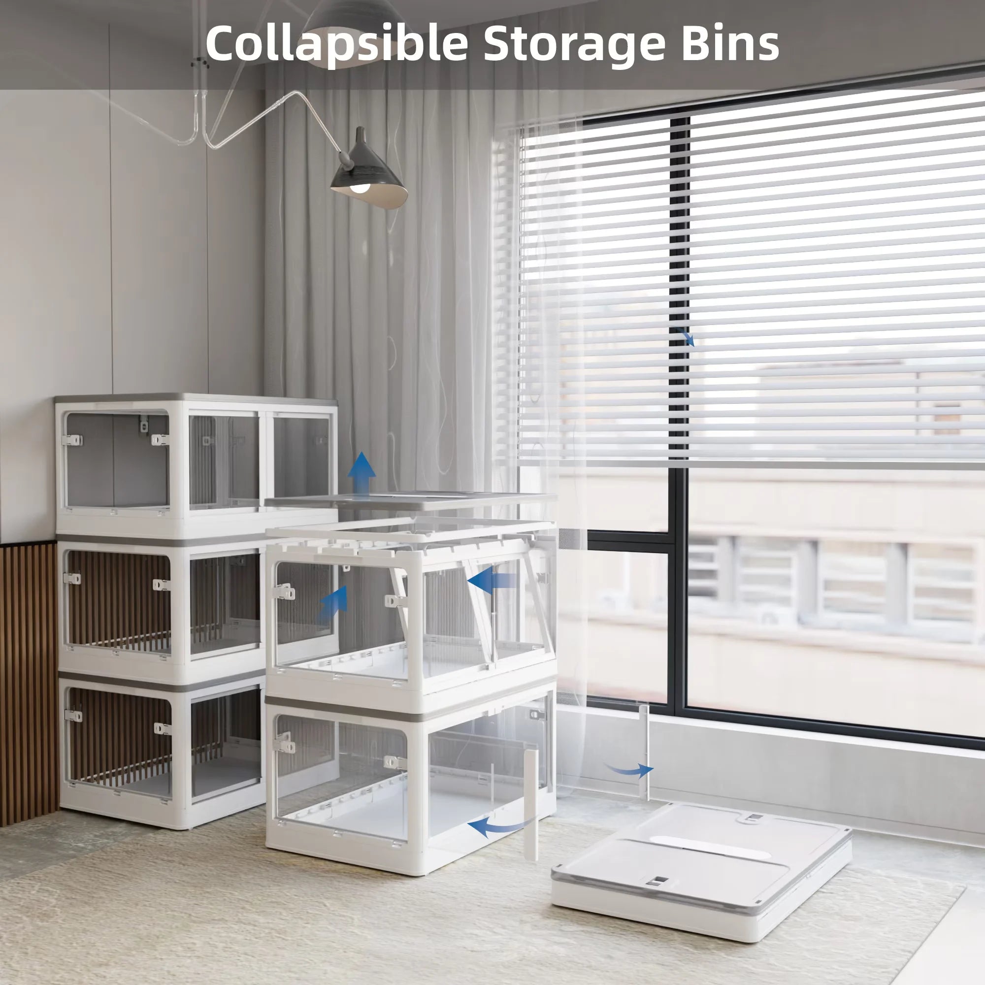 384QT 3-Pack Transparent Stackable Storage Bins with 5 Doors to Open with Wheels Folding Plastic Craft Containers Large Closet Organizers Box for Bedrooms Living Rooms Study Kids' Toys White – Stackable Organization with Functional, Easy-Use Details