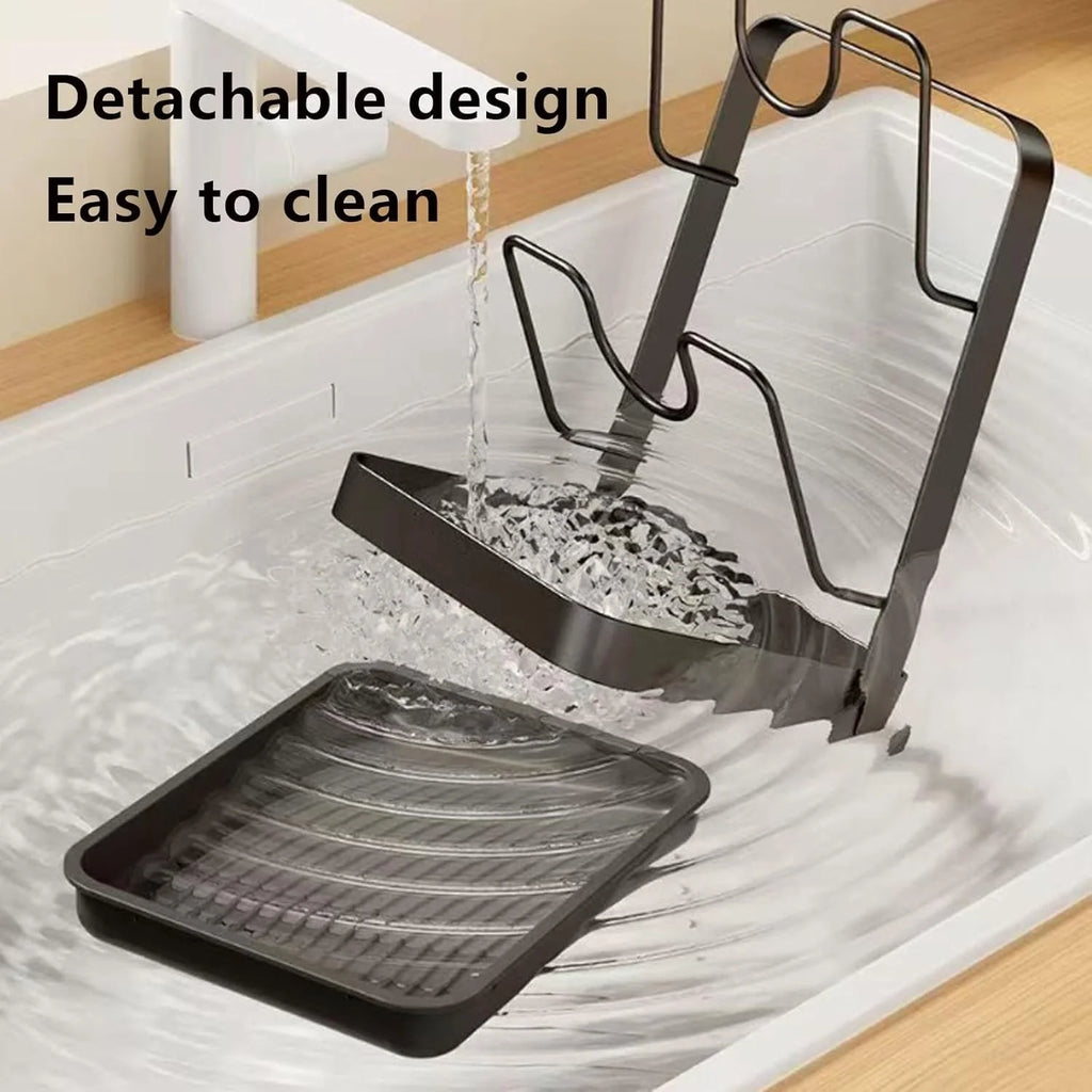 Kitchen Pot Lid Storage Rack 304 Stainless Steel Pot Lid Holder While Cooking Multifunctional Kitchen Pot Cover Organizer for Countertop With Removable Drip Tray – Durable Stainless Steel Construction with Functional, Easy-Use Details