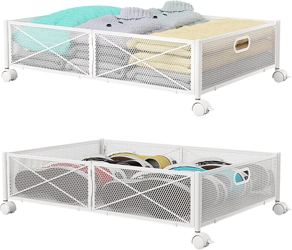 Under Bed Storage Containers with Wheels Under Bed Shoe Storage Organizer Drawer Tool-free Assembly Metal Storage Containers for Bedroom Clothes Shoes Blankets -2PCK – Everyday Household Format with Functional, Easy-Use Details