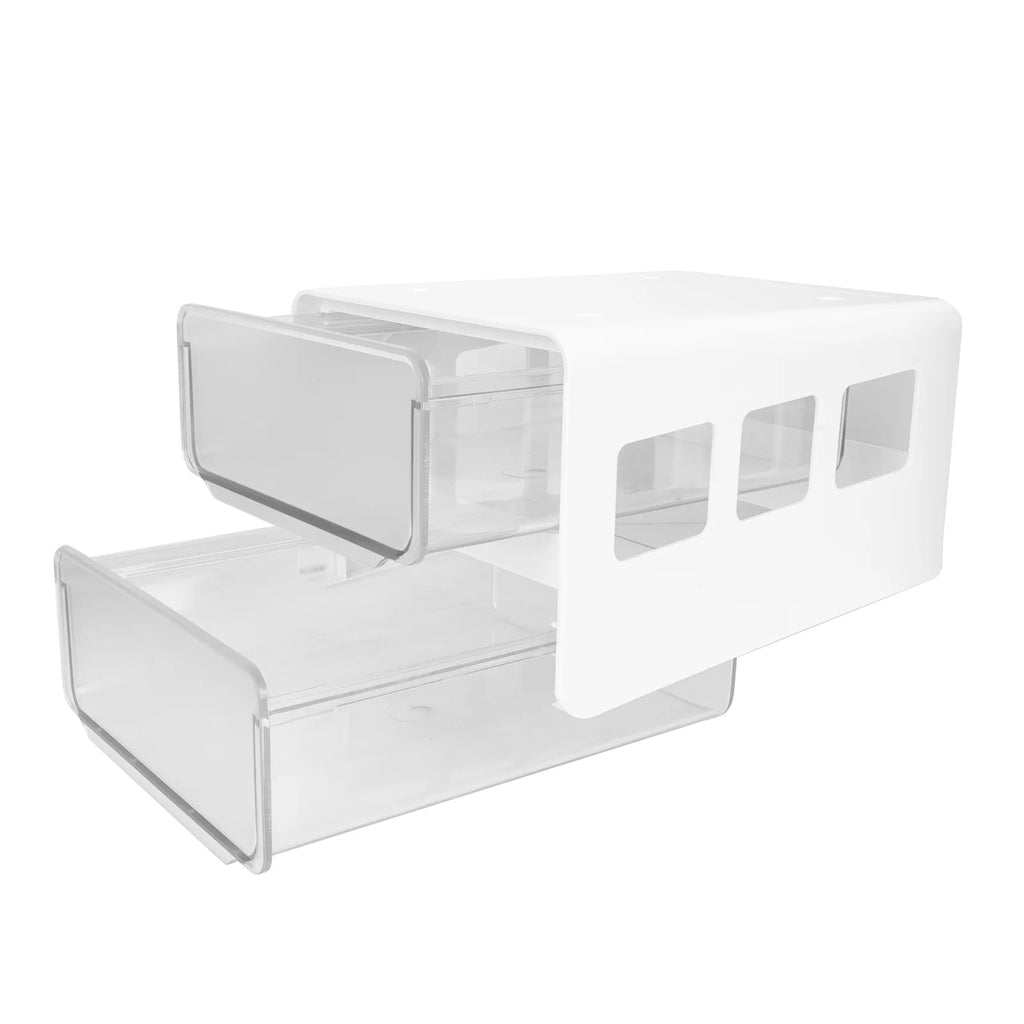 Double Storage Box Desktop Boxes Bins Table Shelf Office White – Multiroom Organization Format with Functional, Easy-Use Details