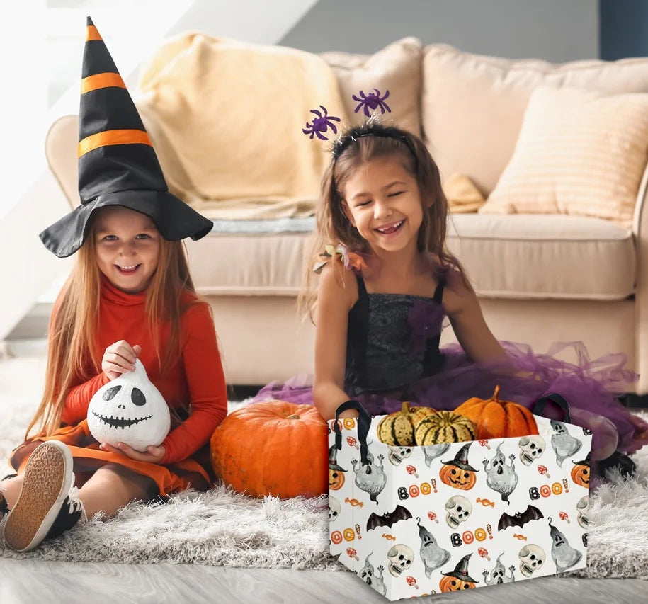 Rectangular Kids Storage Bin Halloween Basket Cartoon Storage Basket with Handles for Organizing Home Kitchen Boys and Girls Toys Bins Shelf Baskets(Watercolor Halloween) – Everyday Household Format with Functional, Easy-Use Details