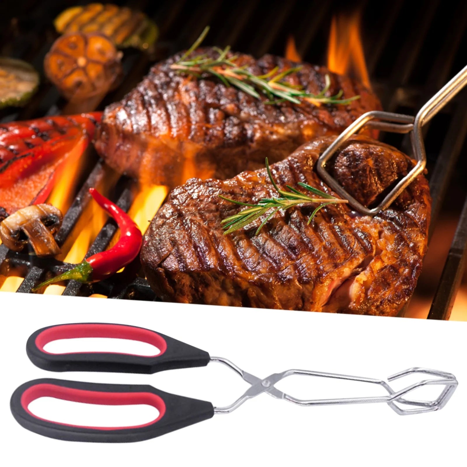 Scissor Tongs with Silicone Tips 23.5x7.5cm Stainless Steel Nonstick Kitchen Cooking Tool – Durable Stainless Steel Construction with Functional, Easy-Use Details