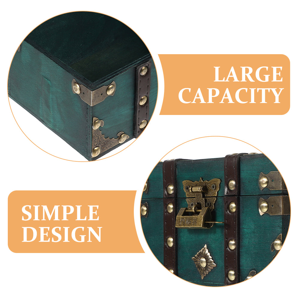 Wooden Storage Box Keepsake Stash Photo Treasure Chest Crate Dark Green – Natural-Look Construction with Functional, Easy-Use Details