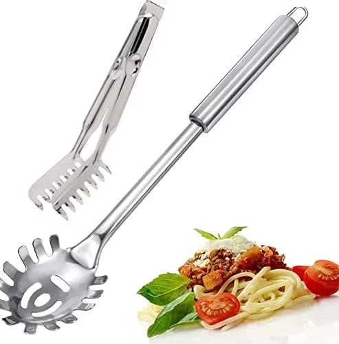 2-Piece Spaghetti Set Stainless Steel Pasta& Tongs Heat Resistant 12 Inch – Durable Stainless Steel Construction with Functional, Easy-Use Details