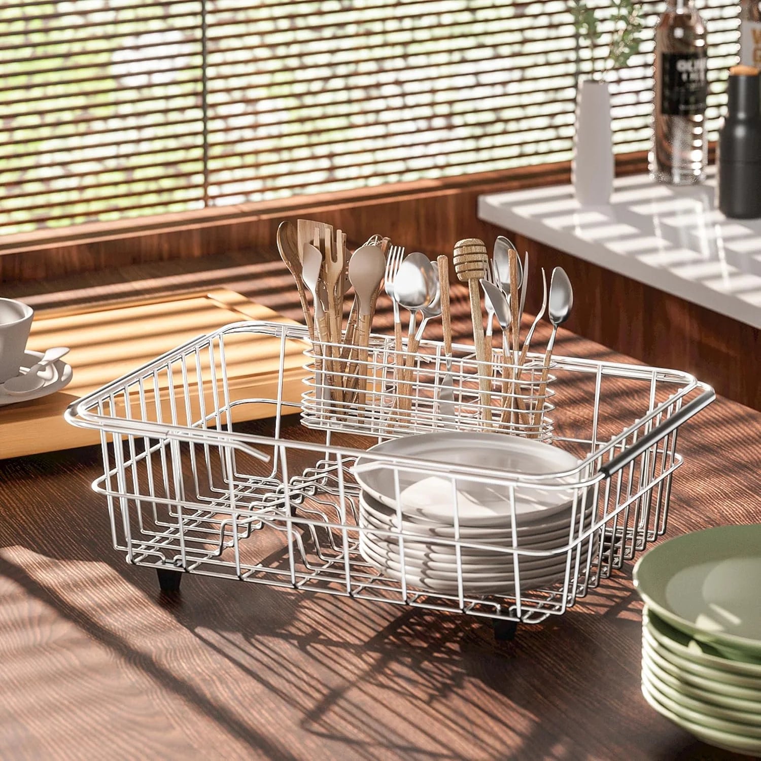 304 Stainless Steel Utensil Holder Dish Drying Rack kitchen Utensil Organizer Knife and Fork Drainage Rack Kitchen Drainage Basket Accessories With Hooks Rust-resistant Color-Silver – Durable Stainless Steel Construction with Functional, Easy-Use Details