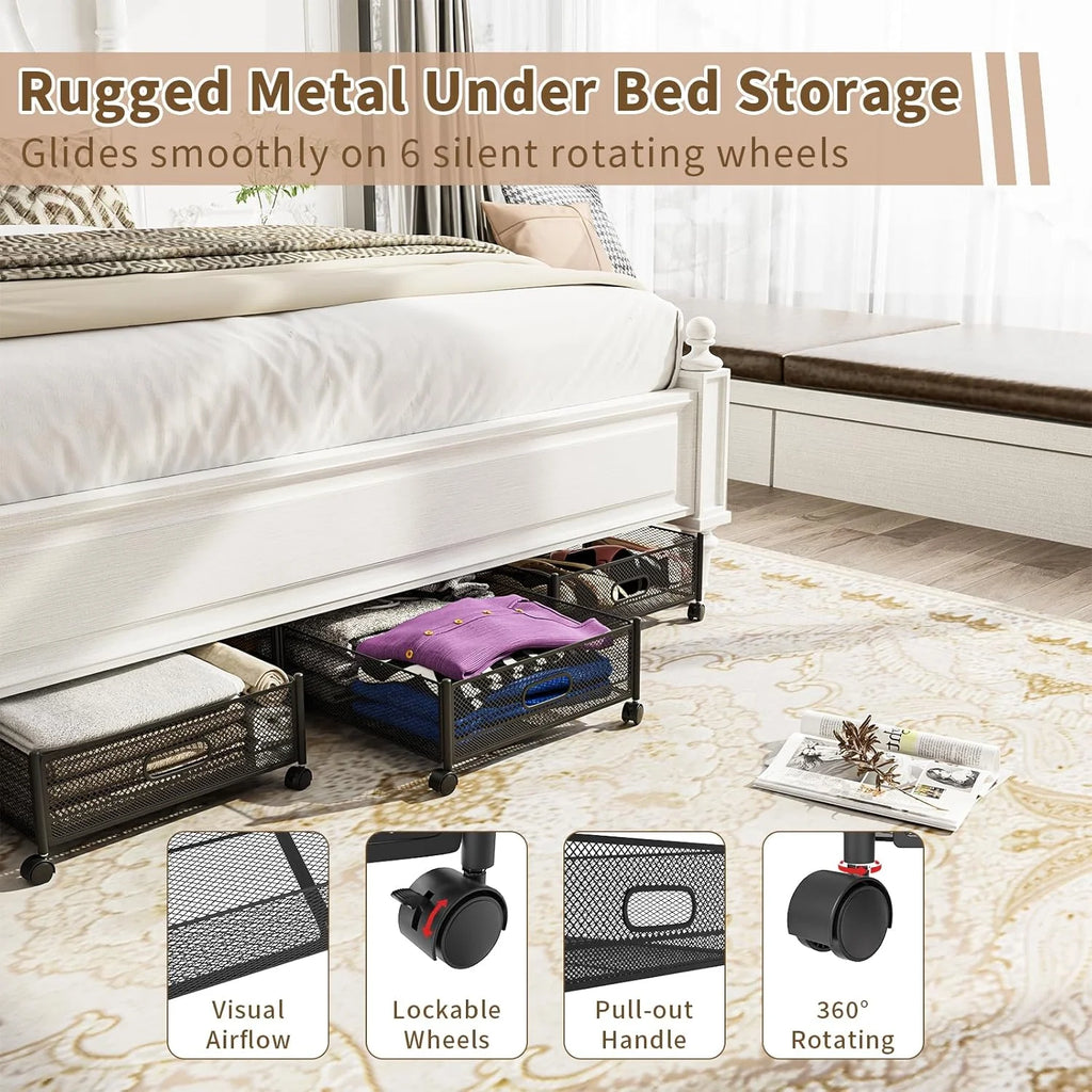 47.2'' Long Under Bed Storage on Wheels 57.6L Large Capacity Rolling Under the Bed Storage Containers Tool-Free Assembly Foldable Underbed Shoes Clothes Toy Drawers – Everyday Household Format with Functional, Easy-Use Details