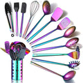 Rainbow Kitchen Utensil Set 13-Piece Stainless Steel Cookware Set Titanium Rainbow Plating Kitchen Tool Set with Cutlery Holder Suitable for Non-stick Cookware Dishwasher Suitable – Durable Stainless Steel Construction with Functional, Easy-Use Details