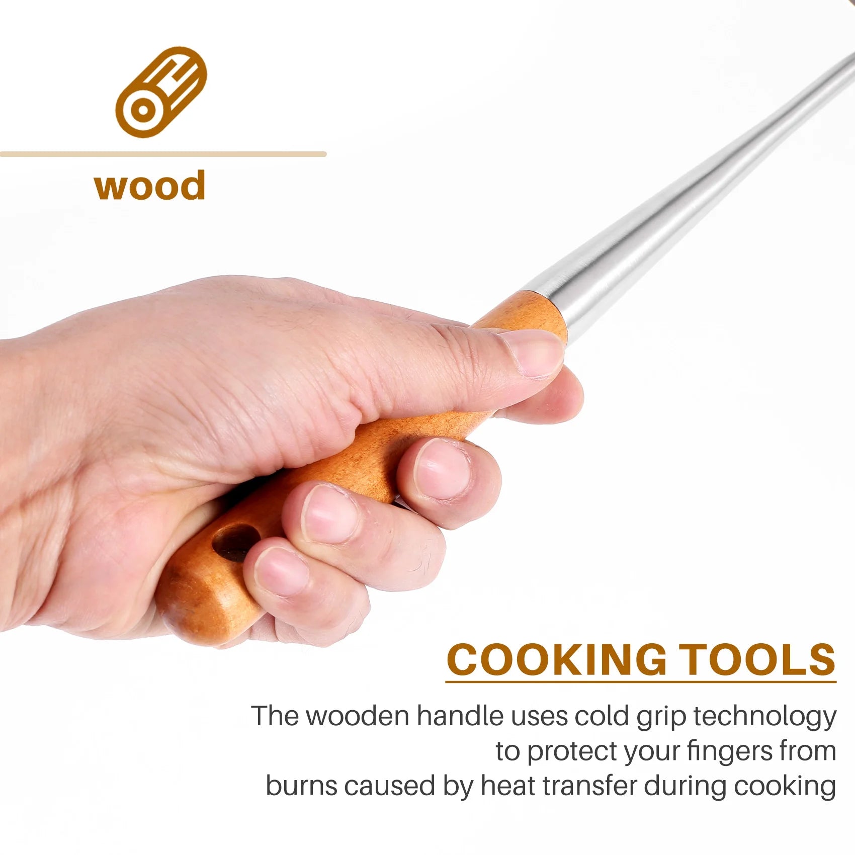 Long Handle Stainless Steel Wok Kitchen Slotted Turner Rice Spoon Ladle Cooking Tools Utensil Set – Convenient Carry Handles with Functional, Easy-Use Details