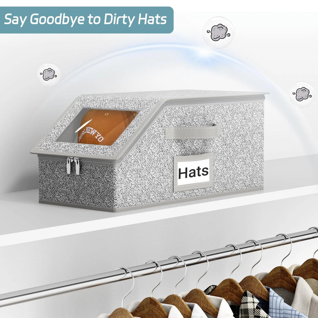 2 Pcs Stackable Hat Storage for Baseball Caps Holds up to 24 Caps Hat Organizer for Closet Sturdy Snapback Boxes for Men with Cardboard Grey – Stackable Organization with Functional, Easy-Use Details