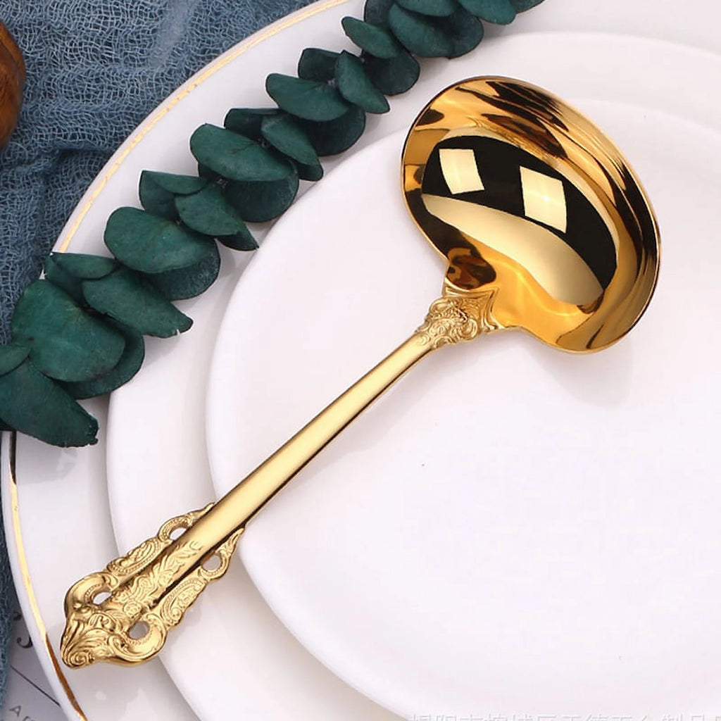 304 Stainless Steel Soup Ladle Cooking Tool Kitchen Gold Plated Spoon – Durable Stainless Steel Construction with Functional, Easy-Use Details