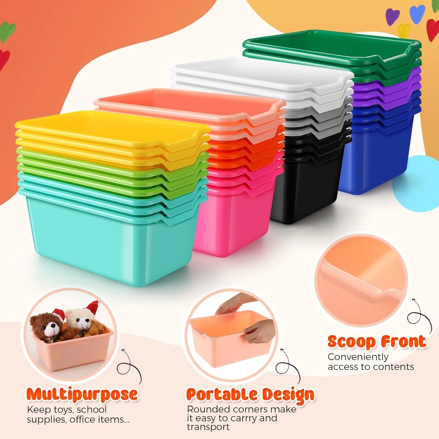 24 Pcs Plastic Cubby Bins Classroom Cubby Organization Book Bins for Classroom Bulk Toy Storage Baskets Stackable Assorted Colors Storage Containers for Home Office School Nursery Playroom – Stackable Organization with Functional, Easy-Use Details