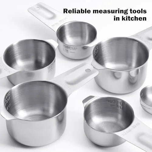Measuring Cups 7PCS Stainless Steel Measuring Cups with a Storage Bag for Cooking & Baking Dishwasher Suitable – Durable Stainless Steel Construction with Functional, Easy-Use Details