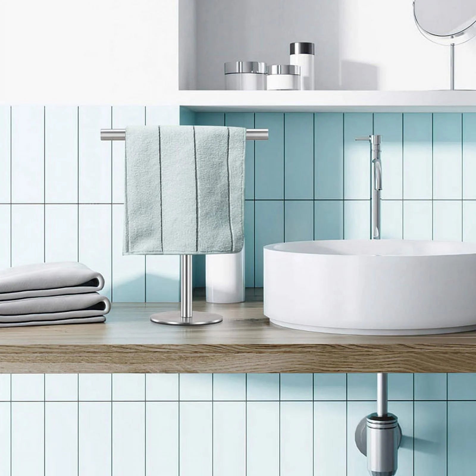 Brushed Standing Towel Rack Heavy Duty Base Stainless Steel T-Shaped Hand Towel Stand for Bathroom Kitchen. – Durable Stainless Steel Construction with Functional, Easy-Use Details