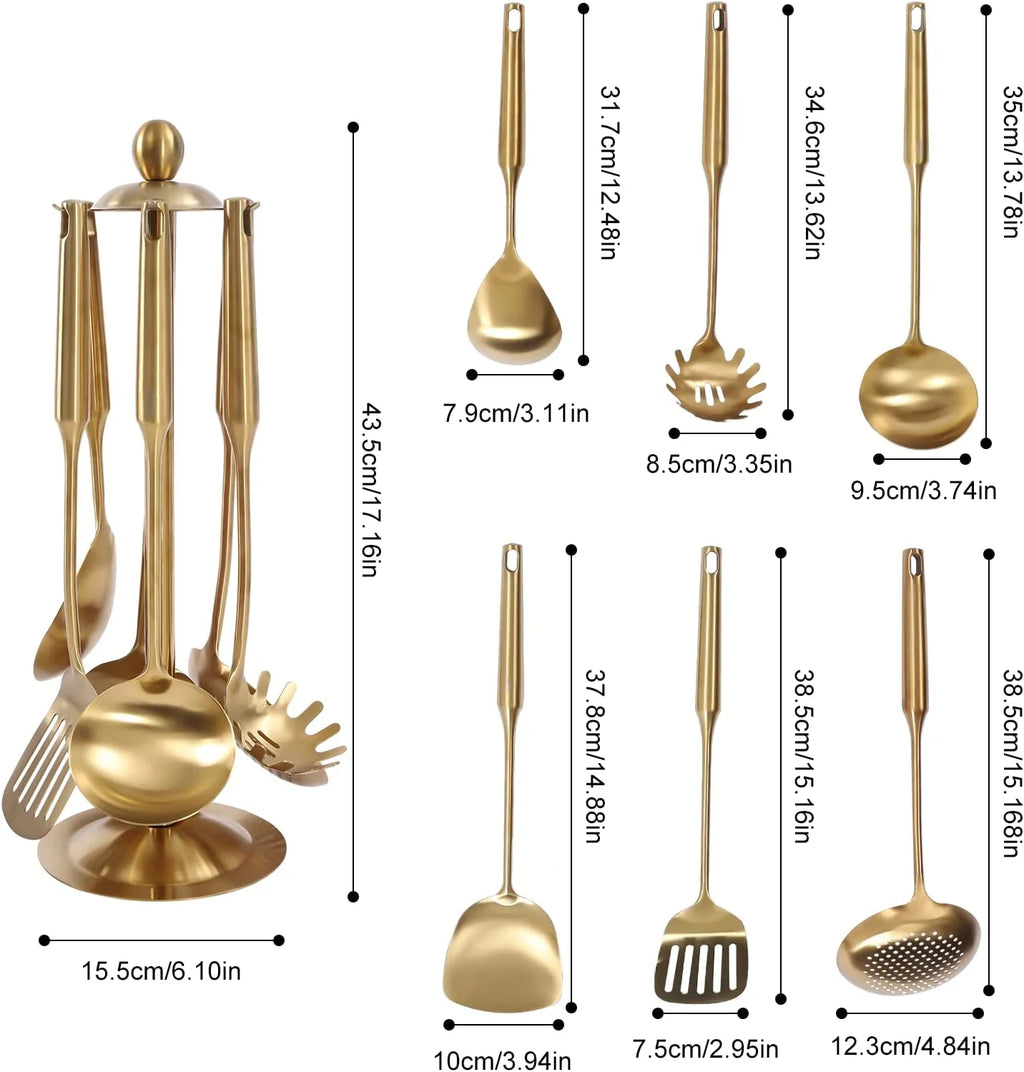 7pcs/ Set Gold Cooking Utensils Suitable for everyday use Kitchen Tool with Holder Stainless Steel – Durable Stainless Steel Construction with Functional, Easy-Use Details