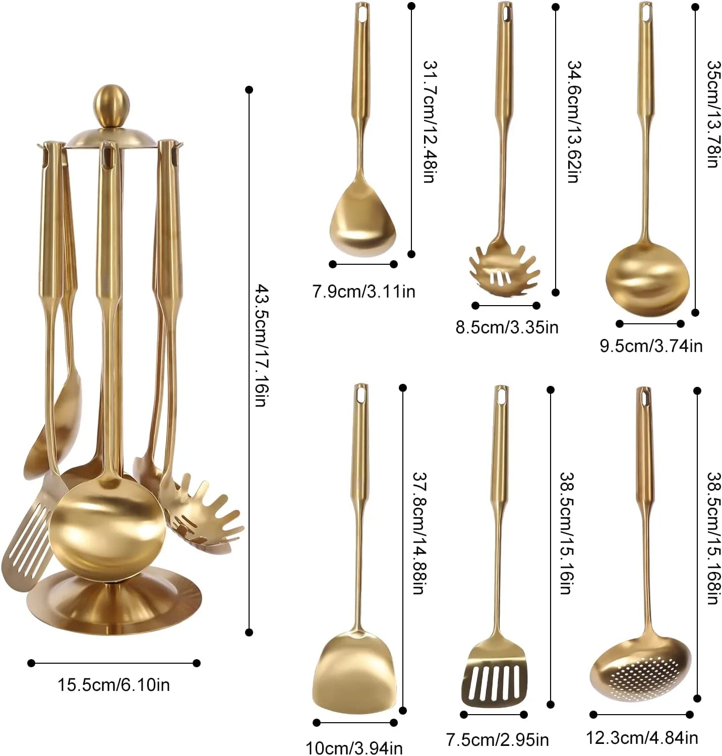 7pcs/ Set Gold Cooking Utensils Suitable for everyday use Kitchen Tool with Holder Stainless Steel – Durable Stainless Steel Construction with Functional, Easy-Use Details