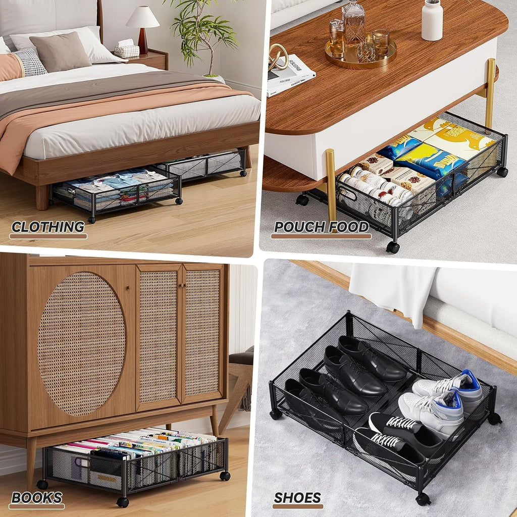 Under Bed Storage Containers with Wheels - Shoe Storage Organizer Drawer Tool-free Assembly Metal Underbed Storage for Bedroom Clothes Shoes Blankets - 2Pack – Everyday Household Format with Functional, Easy-Use Details