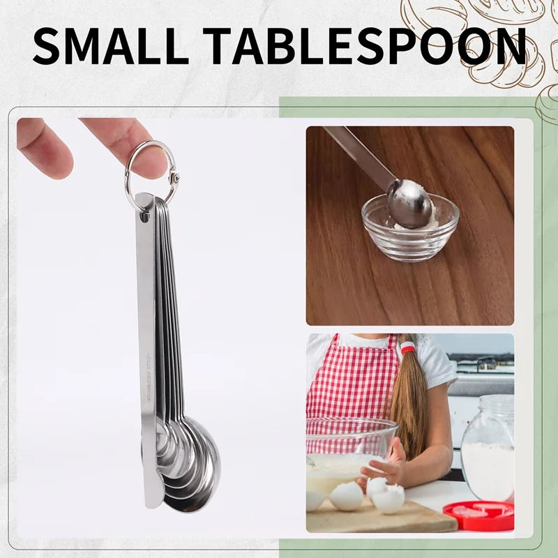 Stainless Steel Measuring Spoons Cups Set Small Tablespoon Teaspoons Set 6 with Bonus C4662 – Durable Stainless Steel Construction with Functional, Easy-Use Details