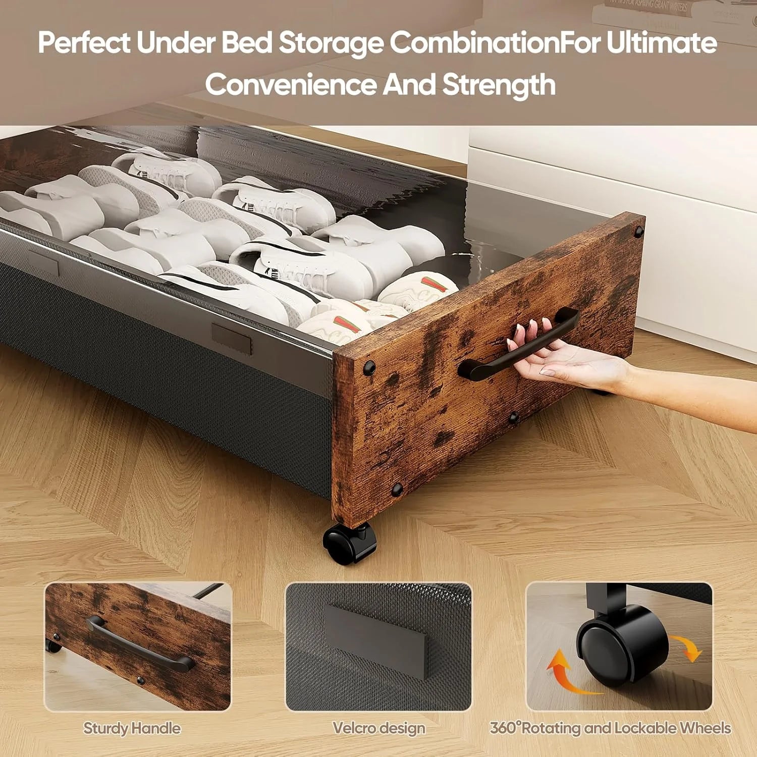Wooden Under Bed Storage with Wheels Rolling Under the Bed Storage Bins with Removable Lid Metal Under Bed Drawers for Clothes and Shoes in Bedroom or Living Room(Black Wood-2pack) – Easy-Roll Mobility with Functional, Easy-Use Details