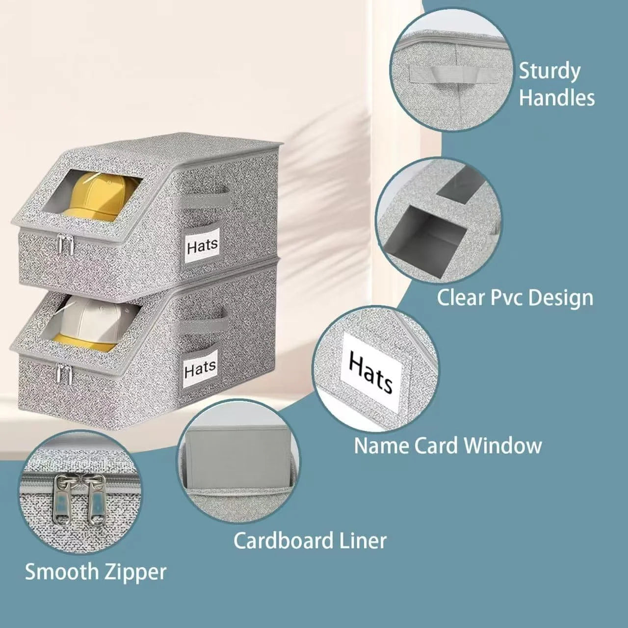 4 PCS Stackable Hat Storage for Baseball Caps Hat Storage Boxes for Closet Holds up to 12 Caps with Cardboard Hat Organizer for Women & Men (Grey) – Stackable Organization with Functional, Easy-Use Details