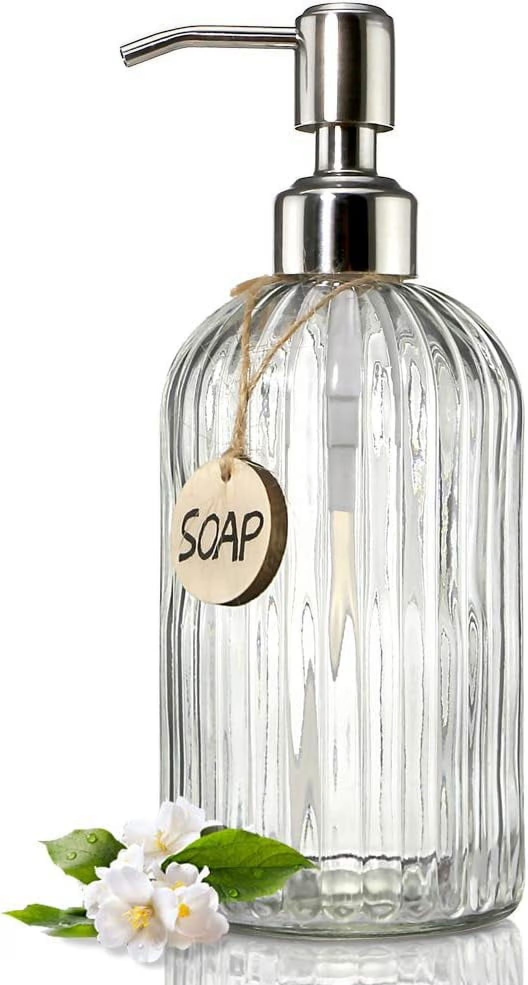 18 Oz Clear Glass Soap Dispenser with Rust-resistant Stainless Steel Pump Refillable Liquid Hand soap Dispenser for Bathroom Well-crafted Kitchen Soap Dispenser – Clear-View Organization with Functional, Easy-Use Details