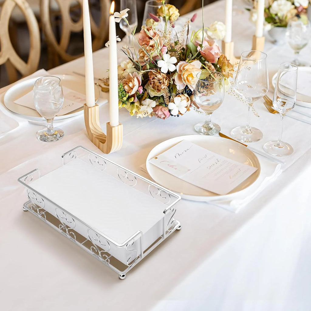 Napkin Holder & Guest Towel Tray - Stainless Steel Disposable Paper Towel Dispenser for Bathroom Table Kitchen Countertop Dinner Table Vanity – Durable Stainless Steel Construction with Functional, Easy-Use Details