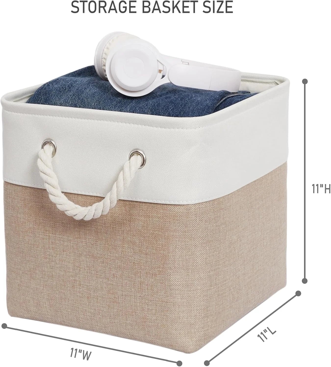 11 x 11 Inch Storage Cubes 6 Pack Large Collapsible Fabric Storage Bin White&Beige – Foldable Space-Saving Design with Functional, Easy-Use Details