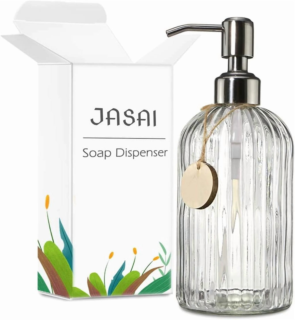 18 Oz Clear Glass Soap Dispenser with Rust-resistant Stainless Steel Pump Refillable Liquid Hand soap Dispenser for Bathroom Well-crafted Kitchen Soap Dispenser – Clear-View Organization with Functional, Easy-Use Details